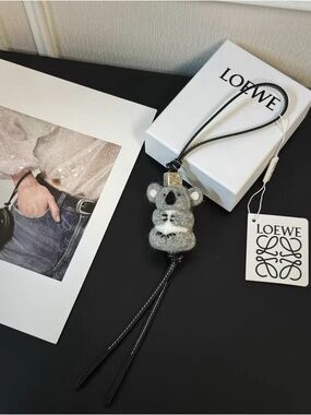 LOEWE Grey Felt Koala Bag Charm with Black Leather Cord